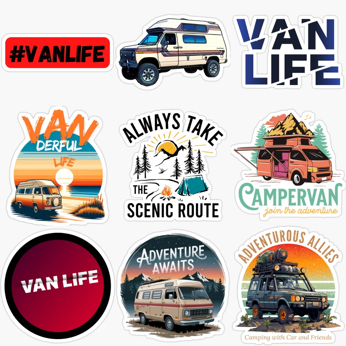 

Van Life Travel Adventure Awaits Camping Creative Waterproof Car Stickers for Car Helmet Window Wall Decoration Accessories