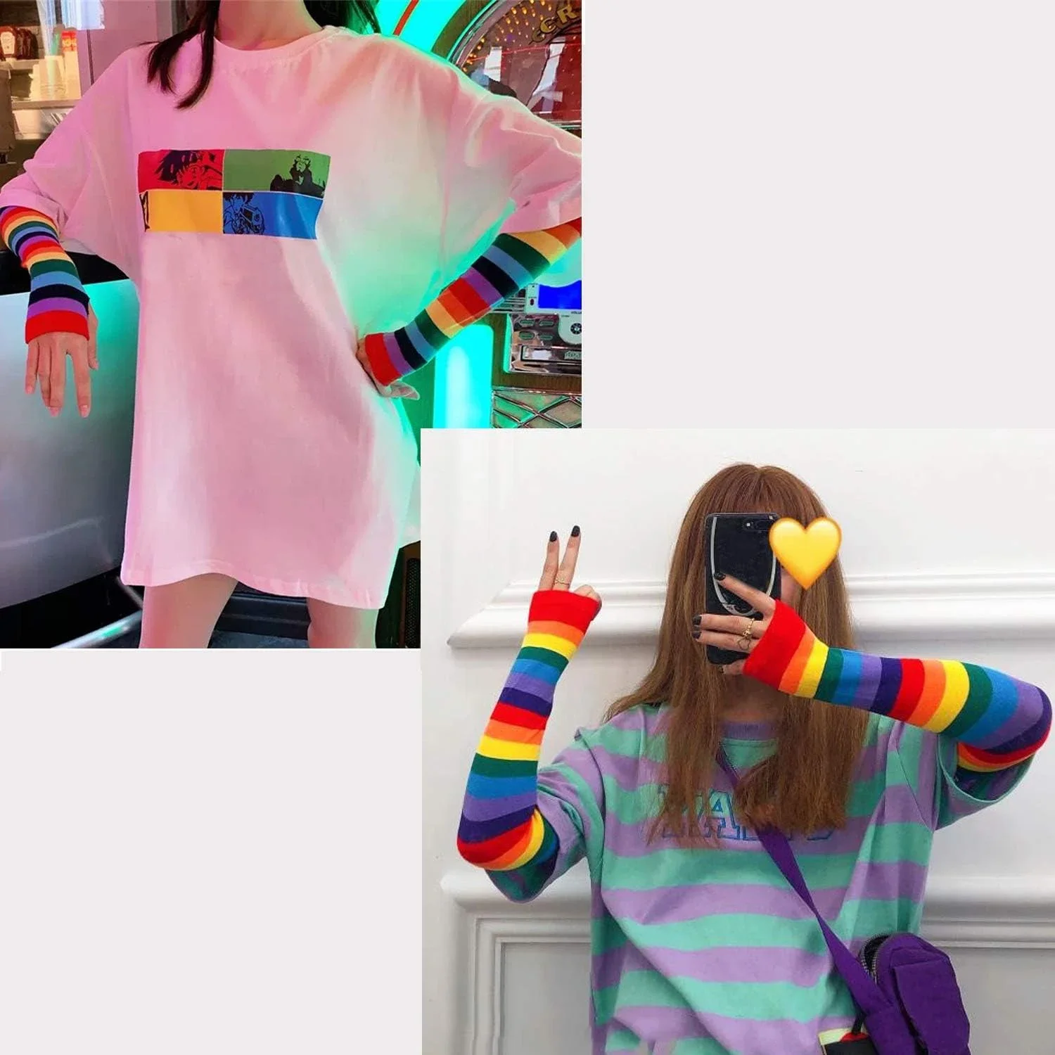 1 Set Overknee-Regenbogen-Strümpfe und Handschuhe Set Cosplay-Zubehör Arm- und Beinwärmer für Mädchen – Detail 6
