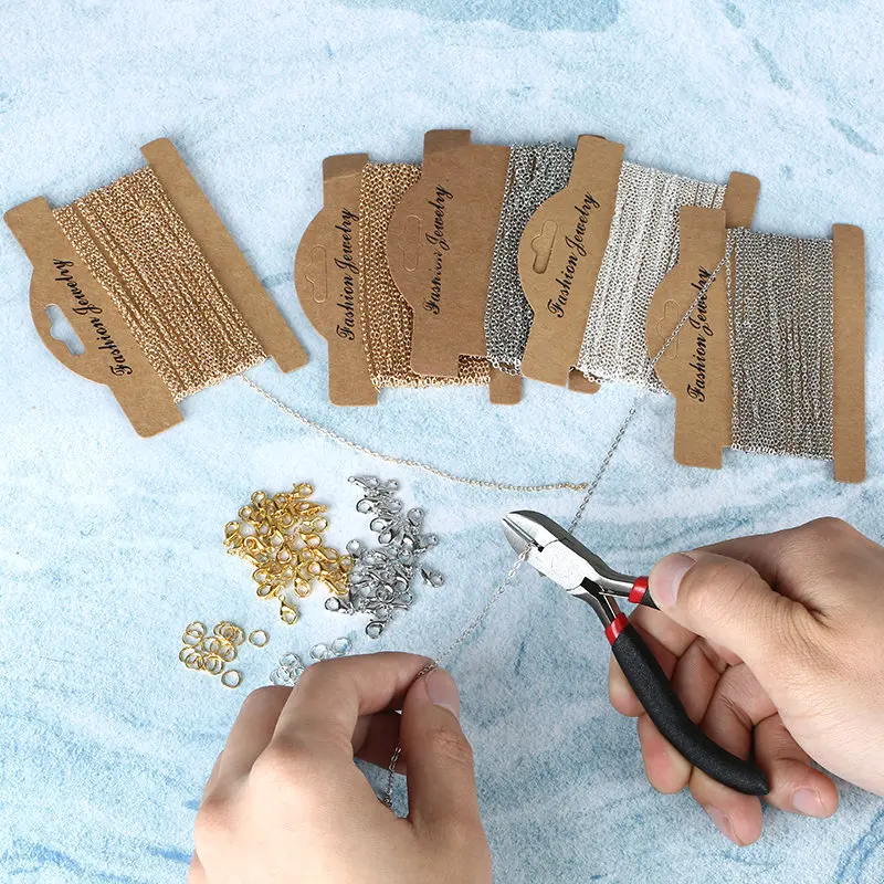 1.5 مللي متر/2.0 مللي متر النحاس ربط كابل سلسلة عدة مع 10 المشابك جراد البحر و 20 الانتقال خواتم للرجال النساء سلسلة مجوهرات DIY بها بنفسك صنع 5 أمتار #5