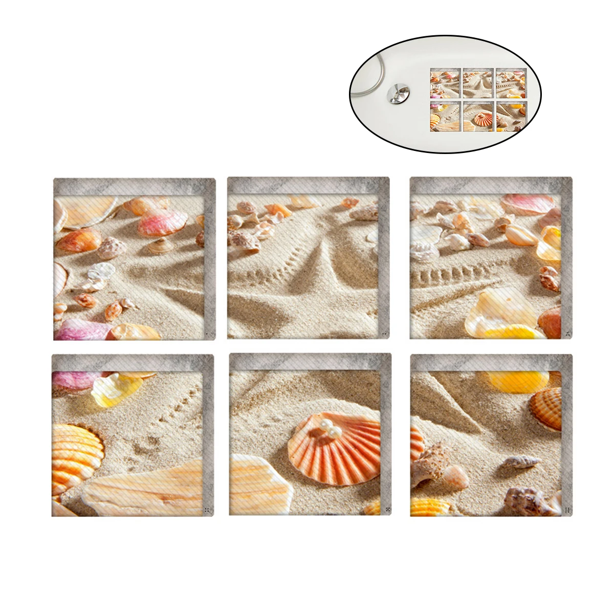 

6 Pcs Non Slip Shower Sticker Bathtub Treads Beach Patterns Bathroom Safety Stickers Anti Slip Pad For Kids