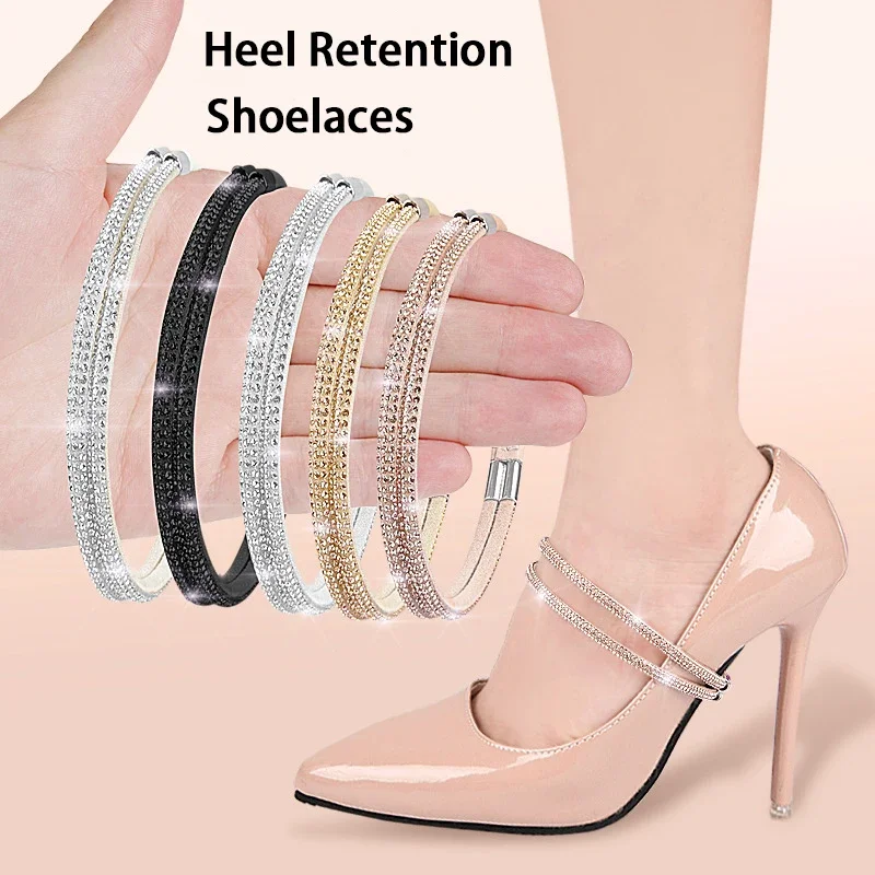Diamond Rhinestone Shoe Ankle Straps Adjustable Anti Slip Heel Holding Shoelaces Detachable High Heel Fixing Strap