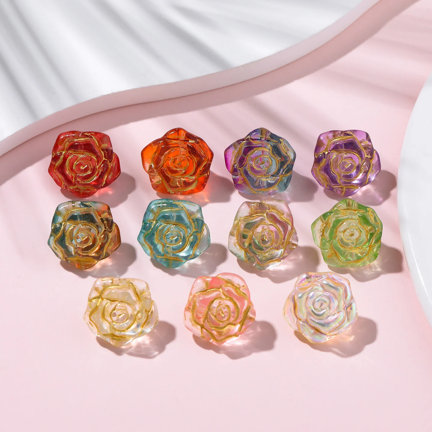 

5/10Pcs Glass Flower Beads Rose Gold Edge Loose Spacer Bead for Jewelry Makeing Bracelet Necklace DIY Accessory