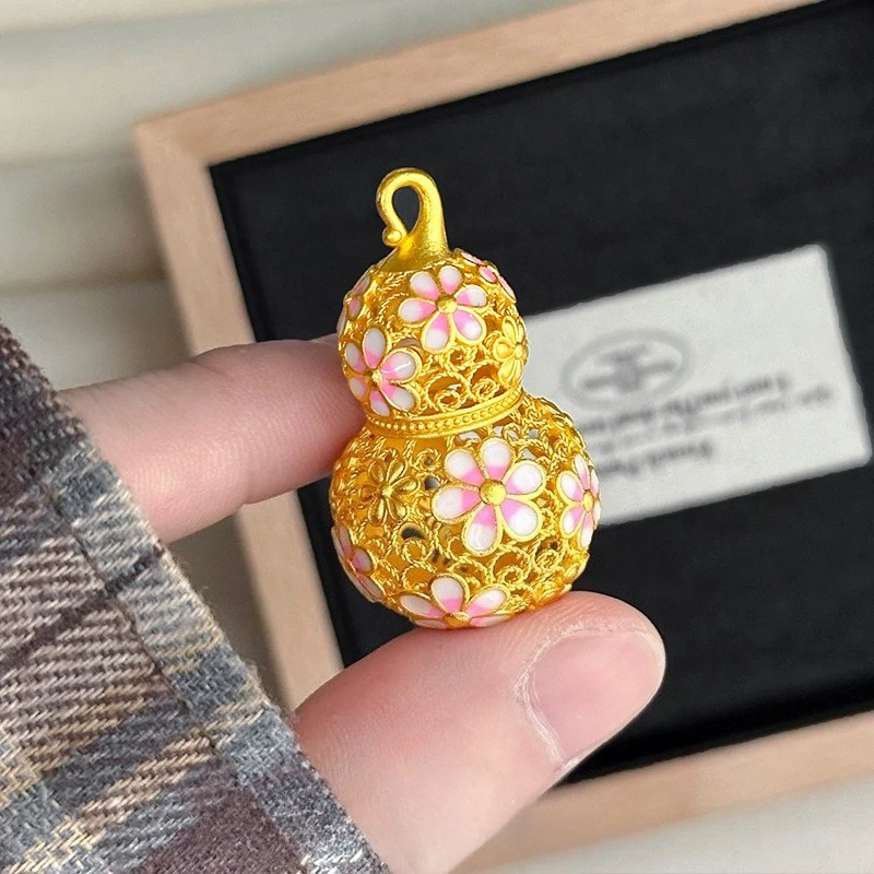 Collar con colgante de calabaza Fulu de flor esmaltada de Color oro puro de 18k de la suerte para mujer, regalos de joyería fina de compromiso y boda