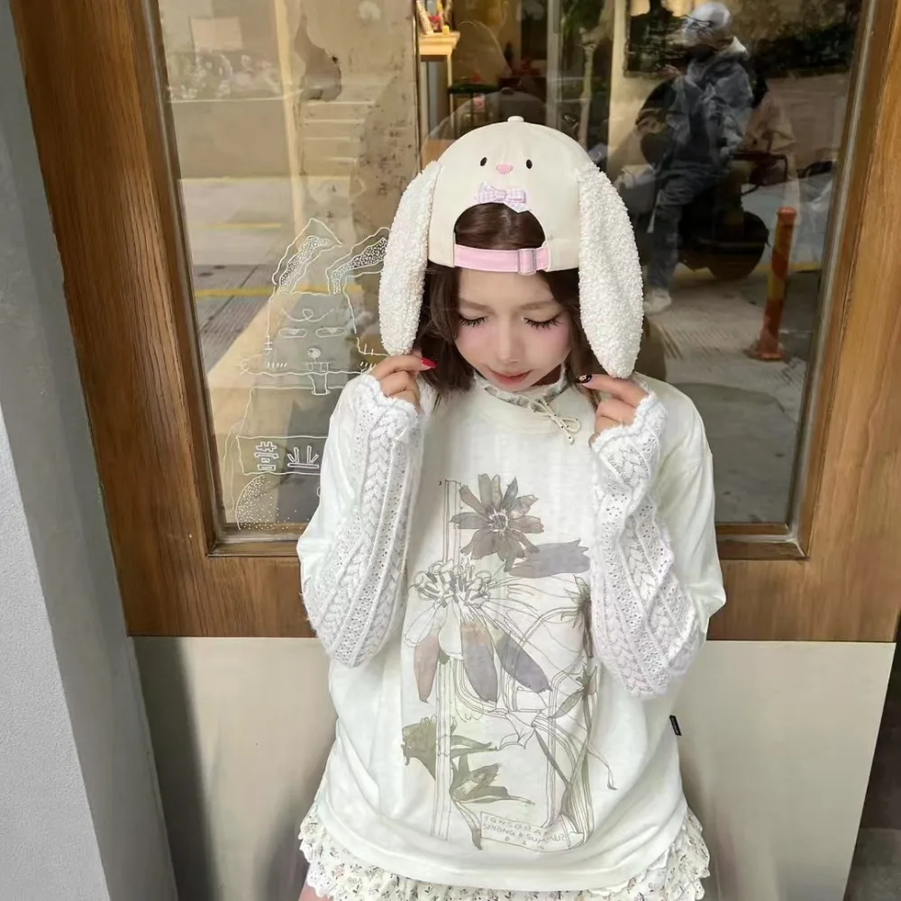 أزياء لطيف قبعة الفيل مع آذان الأنف الأشعة فوق البنفسجية حماية كيتي قبعة بيسبول Bowknot الكرتون لوب الأذن أرنب قبعة الفتيات #2