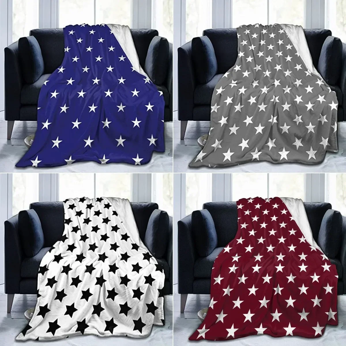 Star flanella coperta da tiro colore blu e bianco aria condizionata per tutte le stagioni divano divano soggiorno King Queen Size