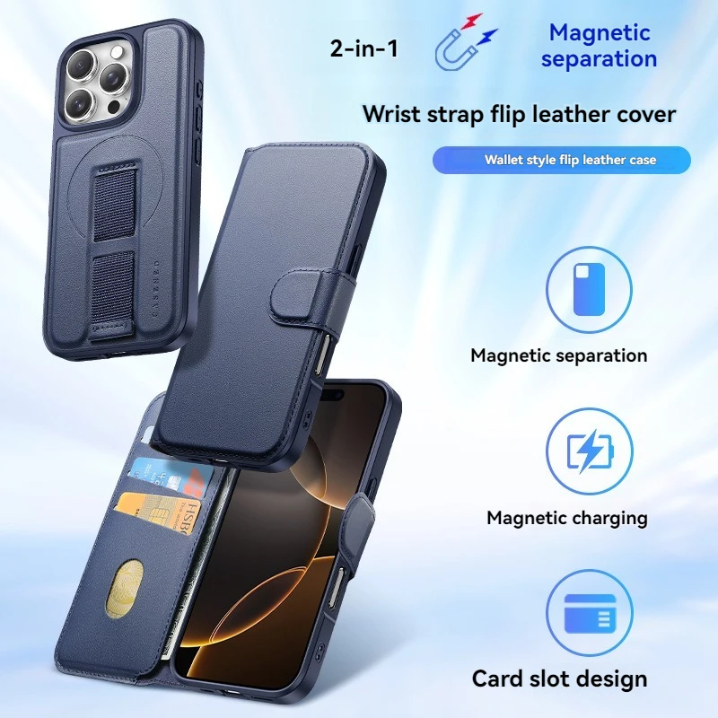 

New 2 In 1 Detachable Flip Phone Cover For iPhone 16 Pro Max 15 Plus 14 13 12 Pro With Built-In Wallet Card Slots