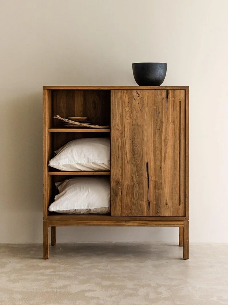 CX wabi-sabi tea, black solid wood dining side, Nordic modern log storage, storage locker