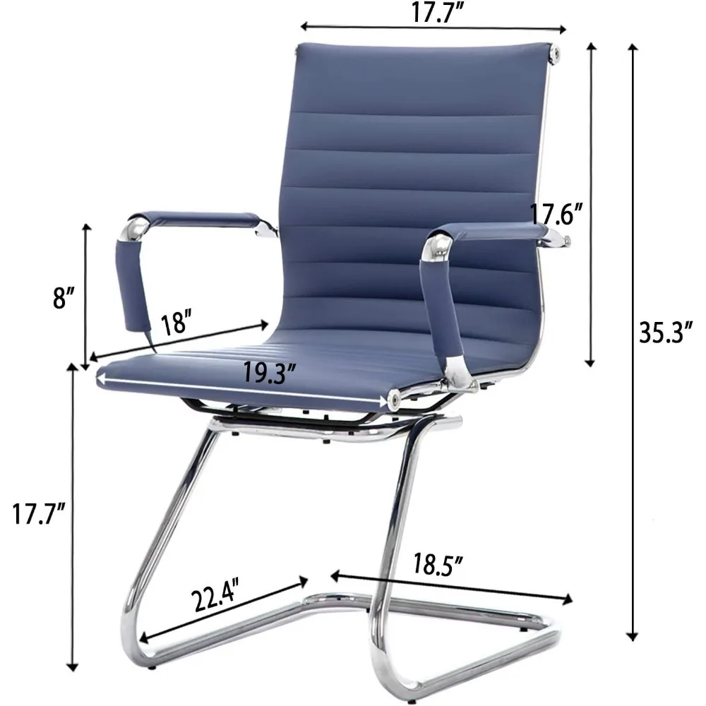 Chaise d'invité de bureau en cuir avec base de traîneau, chaises de réception à dossier moyen, salle d'attente, réunion, patient, salle de conférence