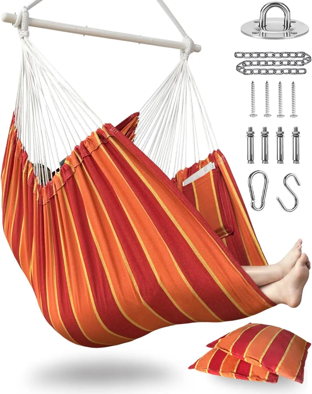 

XXL Hammock Chair with 2 Cushions - Supports 500lbs, Ideal for Patio, Porch, Bedroom, Backyard