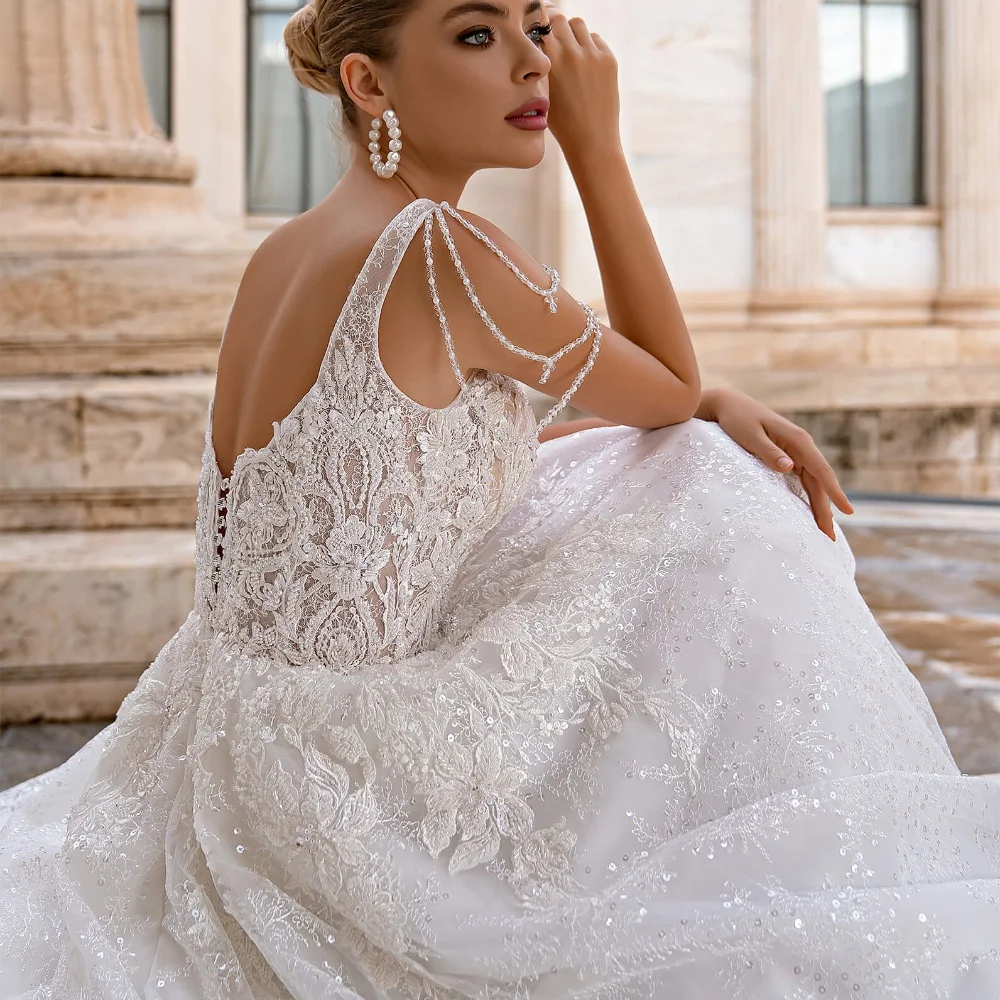 Robe de mariée en dentelle bohème personnalisée, ligne A, col en V, appliques, pierre, cristal, perlé, patients, quelle que soit la robe de mariée, YAW67