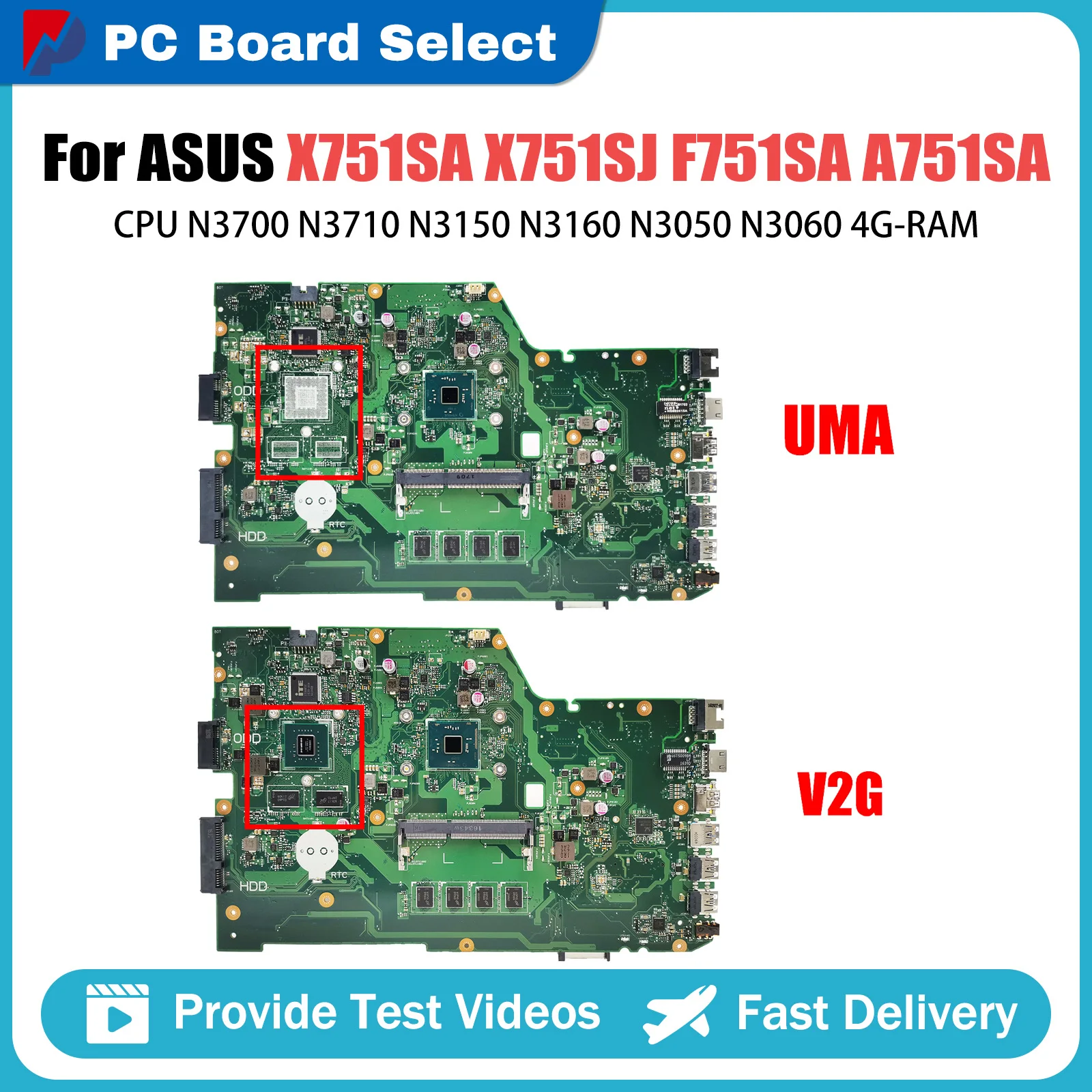 

X751SA Laptop Motherboard For ASUS X751SJ K751SV F751SA A751SA F751SJ Mainboard CPU N3700 N3710 N3150 N3160 N3050 N3060 4GB RAM