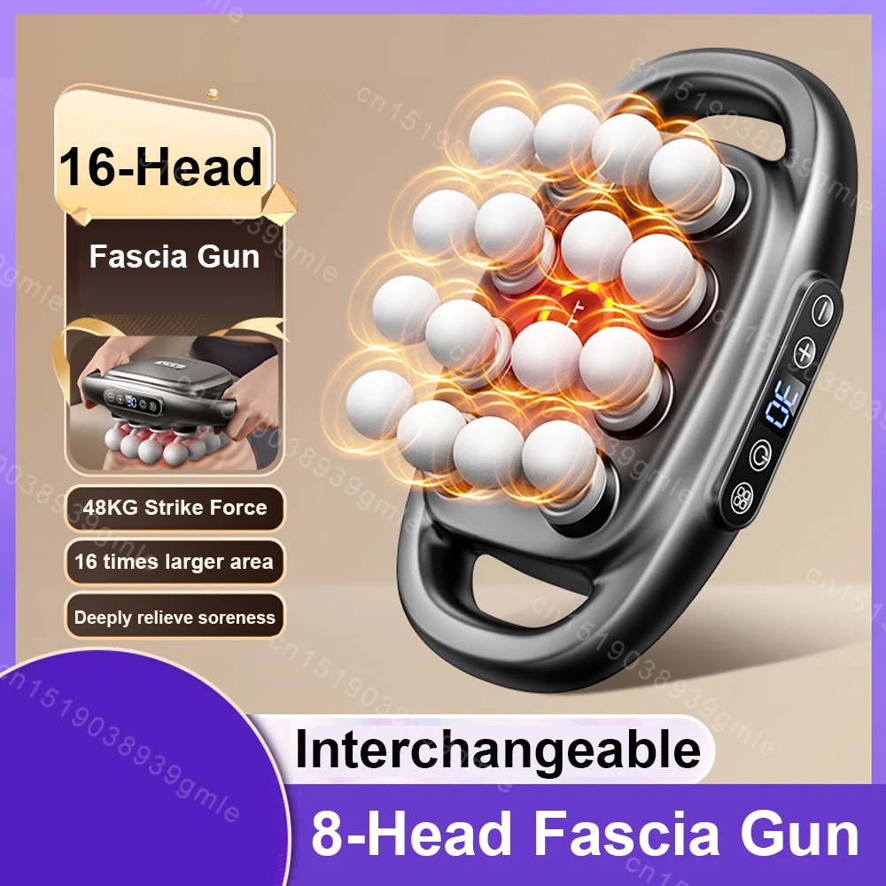 16 Heads Fascia Gun Infrared Heating Vibration Massage Gun Professional Body Back Waist Body Massager Neck Shoulder Relaxation