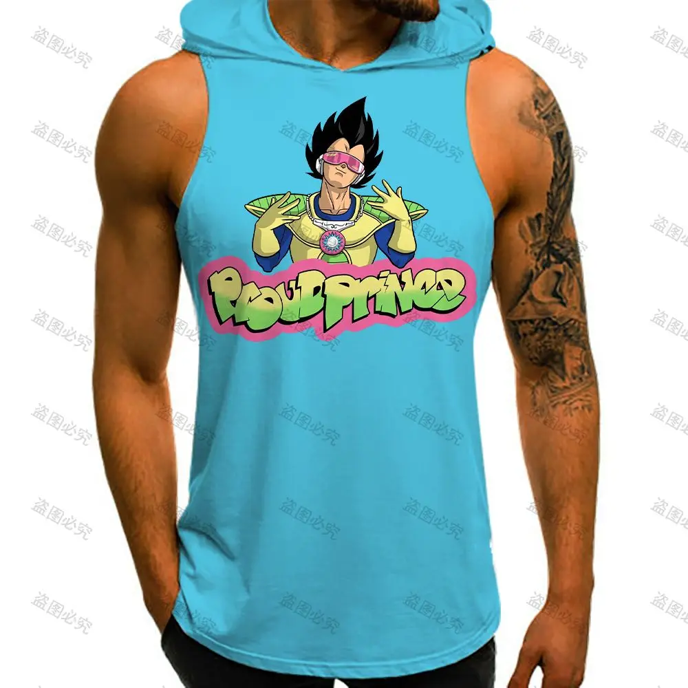 Men Tank Top Trend Vest With Hood Men's Clothes New Dragon Ball Z Sleeveless Shirts Y2k Gym T-shirts Tops Super Saiya Goku Anime