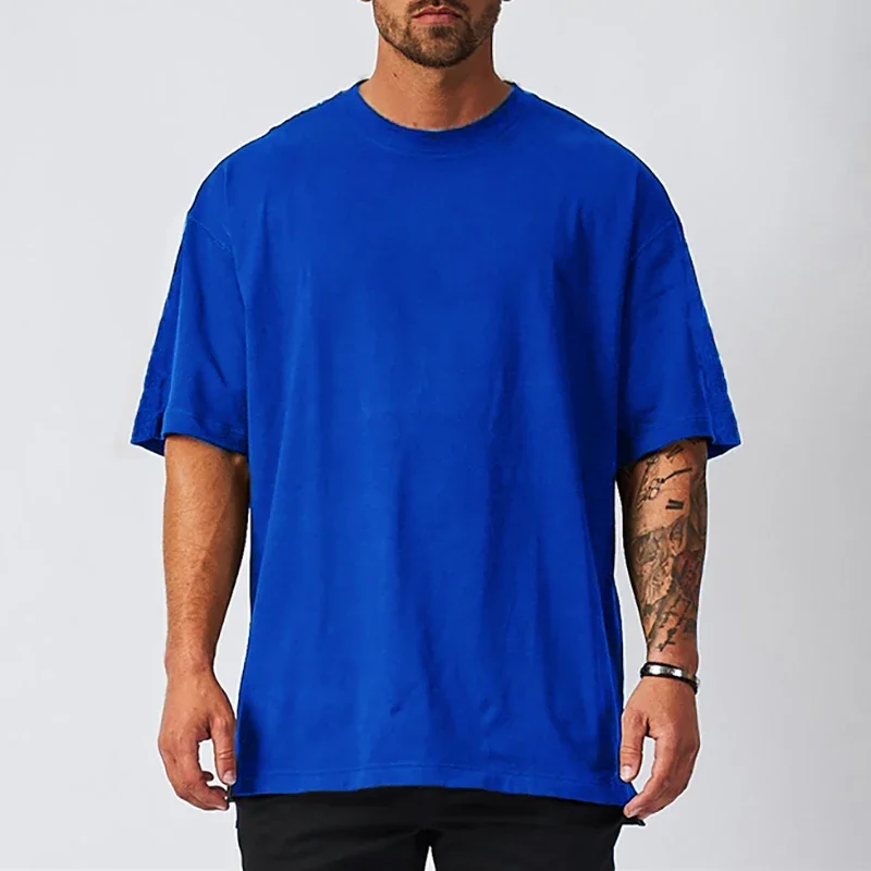 Mens Oversized Fit Short Sleeve T-shirt With Dropped Shoulder Loose Hip Hop Fitness T Shirt Summer Gym Bodybuilding Tops Tees