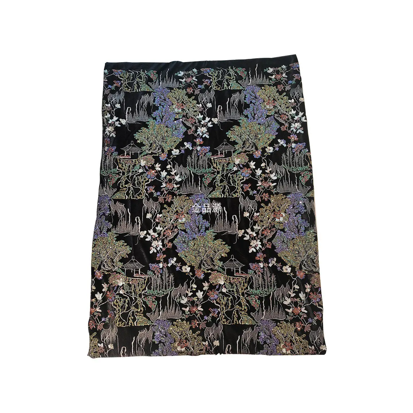Black Luxury Velvet Fabric with Embroidery  Beaded Sequin Decor Designer Material for Sewing Vests Qipao  Evening Dresses