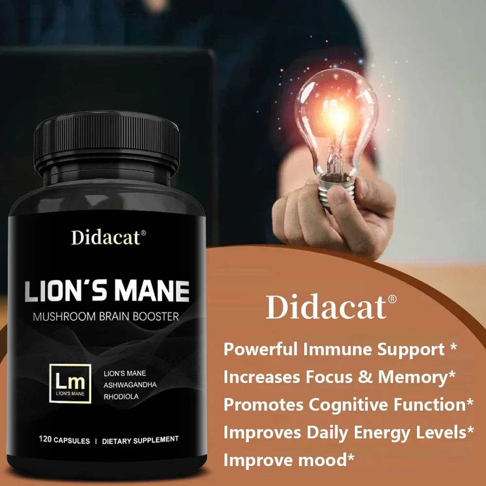 Lion's Mane Supplement Capsules, Nootropic Brain Supplement for Memory and Focus, Improves Mood, Strong Immunity