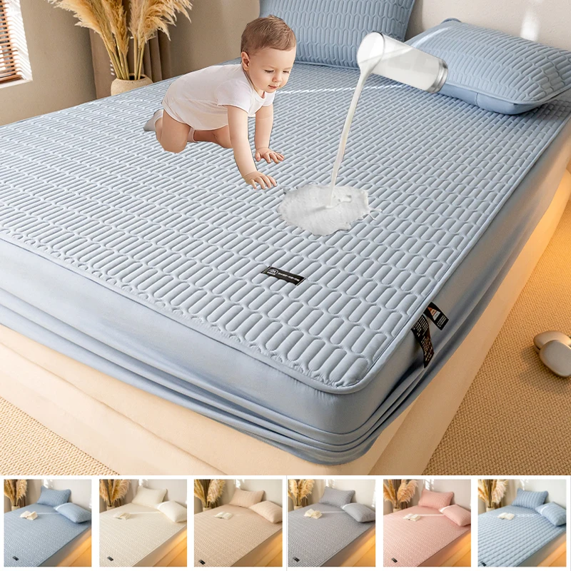 All Cotton Waterproof Bed Sheet Antibacterial Quilted Bed Skirt with Deep Pocket Mattress Protective Cover Pillowslip Need Order