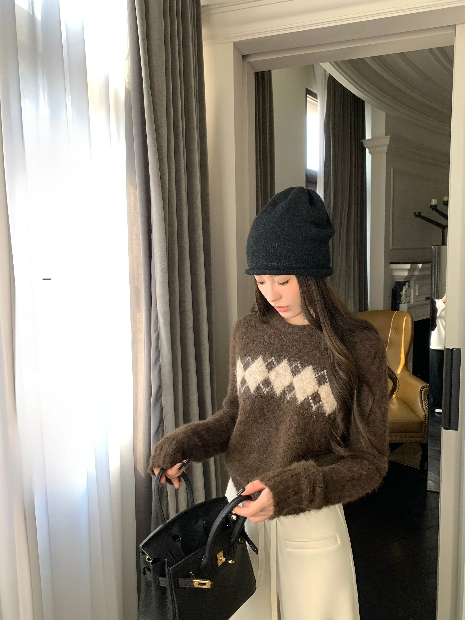 

Hhi Women's round Ne Pullover Knitted Sweater Loose Fit Casual Sle Autumn Winter Loose Slimming Design Faion Top