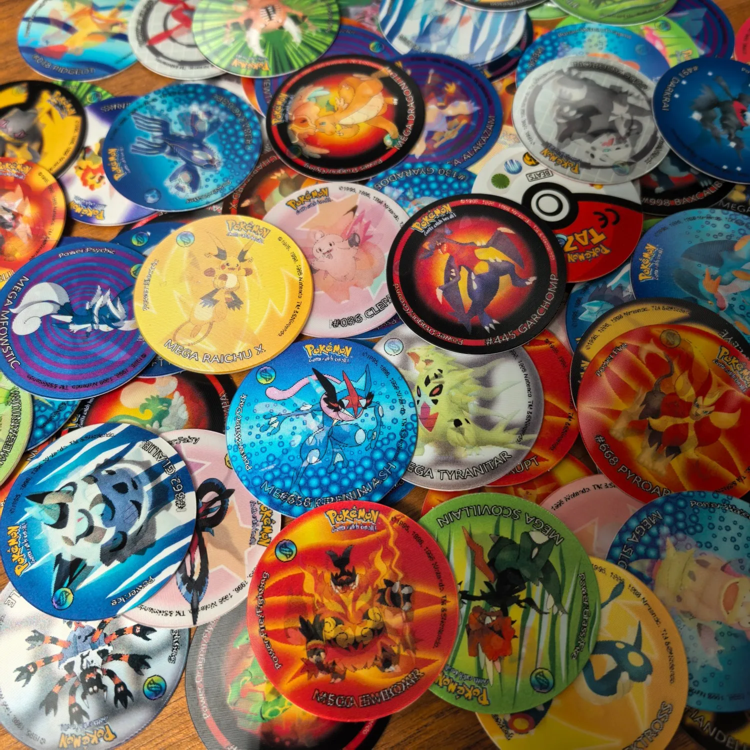 10-90 Piezas de Tarjetas Coleccionables de Anime 3D con Efecto Flip de Pokémon ZA Mega Evolution, Set Completo de Tazos Redondos Lenticulares de Plástico Ecológico de 4cm