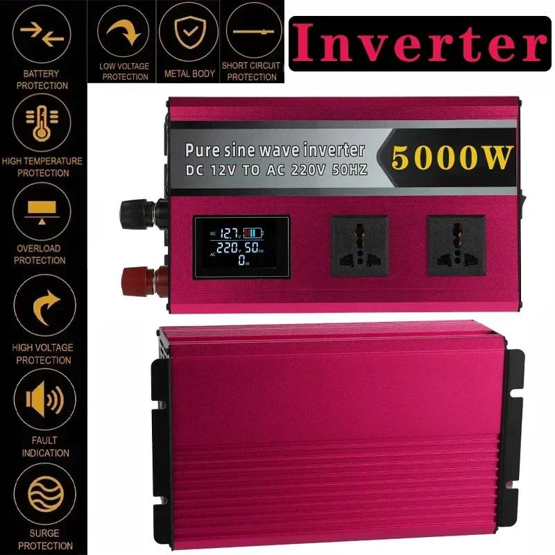 5000W Pure Sine Wave Inverter 12V/24V/48V/60V/72V High Power LED Display Converter Car Solar Energy Inversor Voltage Converters