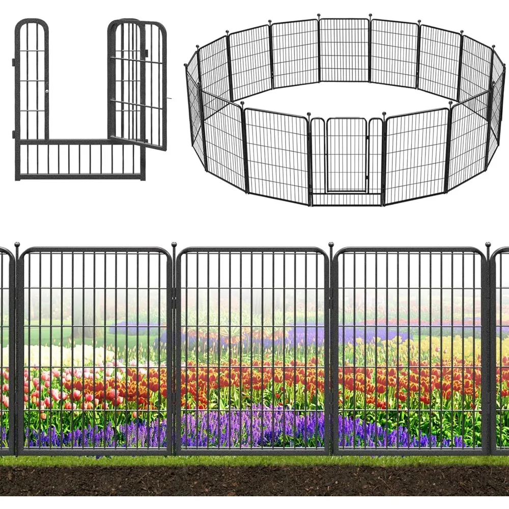 

Garden Fence, 36ft(L) 32in(H) 16 Panels Decorate Metal Fence Panels No Dig Fence Outdoor for Yard, Rustproof Garden Fencing with