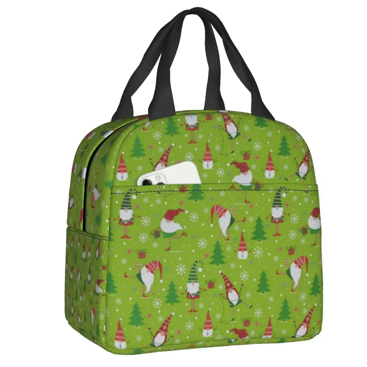 Lime Green Christmas Gnomes Thermal Insulated Lunch Bags Women Portable Lunch Container for School Multifunction Food Box