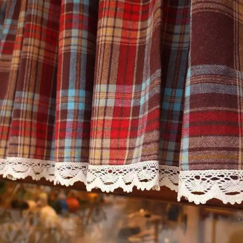 Christmas Red and black Plaid Curtains Short Farmhouse Style Gingham Curtain Christmas for Living Room Bedroom Dining Room