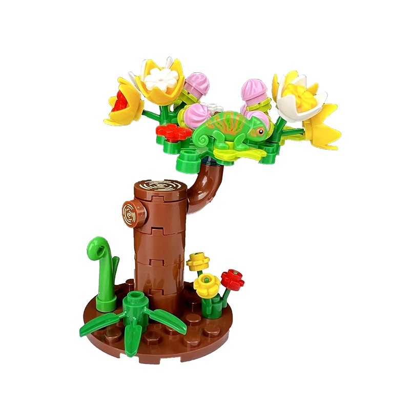 Treehouse Makeover MOC Plant Building Blocks Lizard Perching Tree Bricks Toys Kits Cherry Blossom Shaped Compatible With LEGO