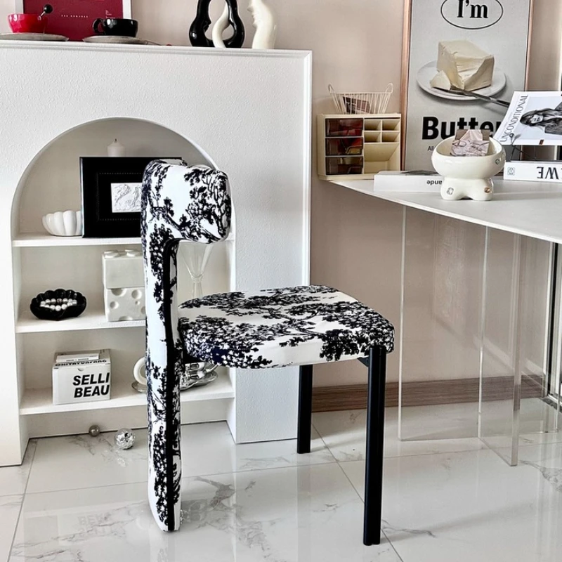 

Designer Leopard Print Dining Chairs Retro Vanity Stool for Bedroom Space-Saving Kitchen Chair Compact Artistic Home Furniture