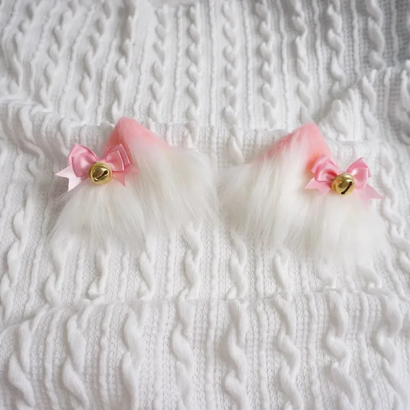 새로운 귀여운 수제 수줍은 핑크 고양이 벨 헤어 클립 카와이 KC 고양이 귀 모자를 쓰고 있죠 로리타 코스프레 부드러운 소녀 헤어 액세서리