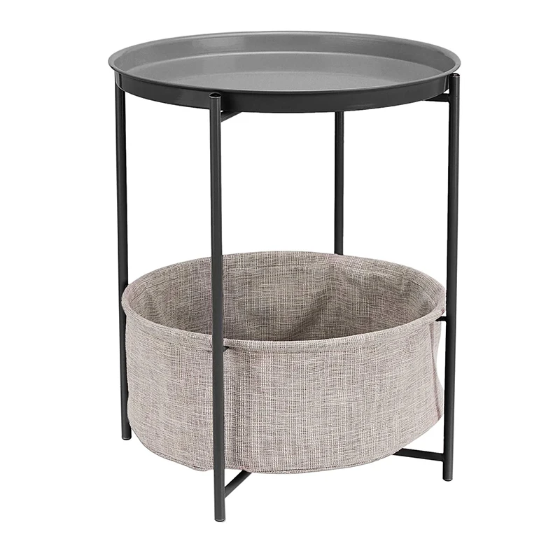 

Round storage coffee table, side table with cloth basket