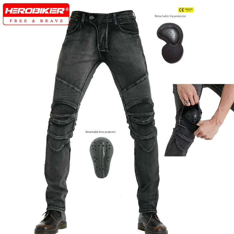 

Постиранные синие мотоциклетные джинсы, мужские мотоциклетные ретро-гоночные брюки для мотокросса, гоночные брюки с защитой от падения, внедорожные брюки