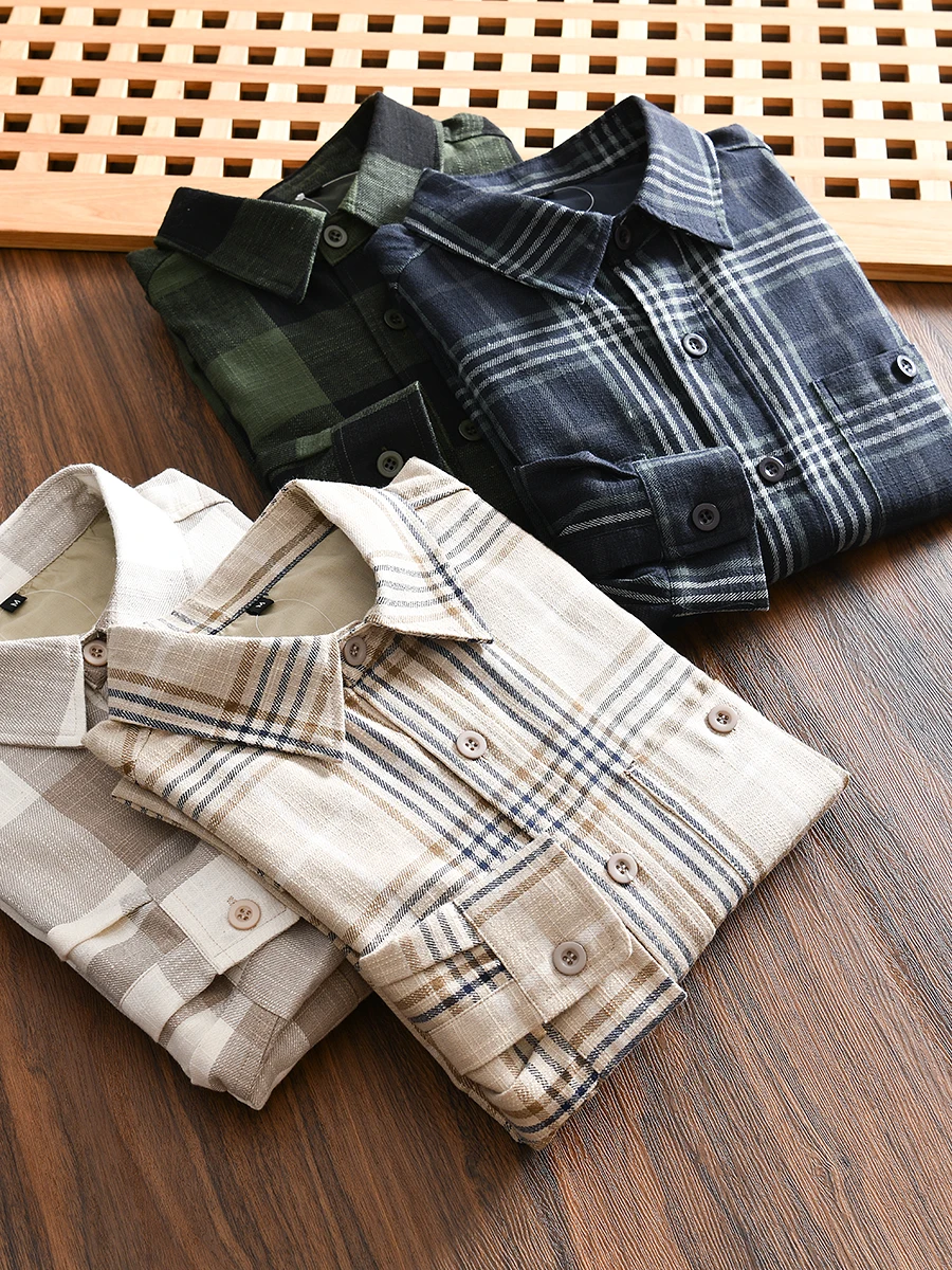 

Comfortable Color Woven Plaid Long Sleeve Shirt Loose Fit Men's Autumn Casual Shirt Classic Style Fashionable Urban Youth