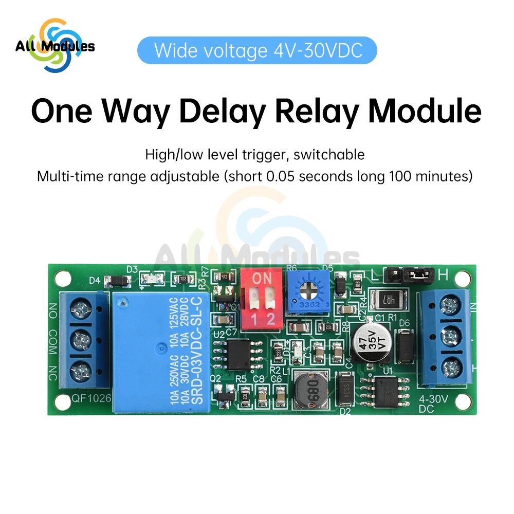DC 4-30V Wide Voltage 1 Way Monostable Time Delay Relay Module Trigger Timer Switch Trigger Delay Switch