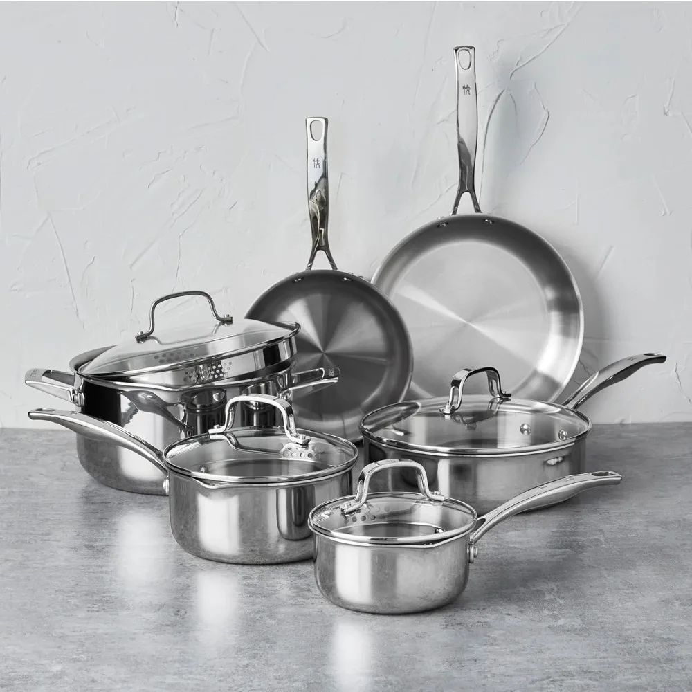 Clad H3 10-pc Induction Pot and Pan Set, Stainless Steel, Durable and Easy to clean