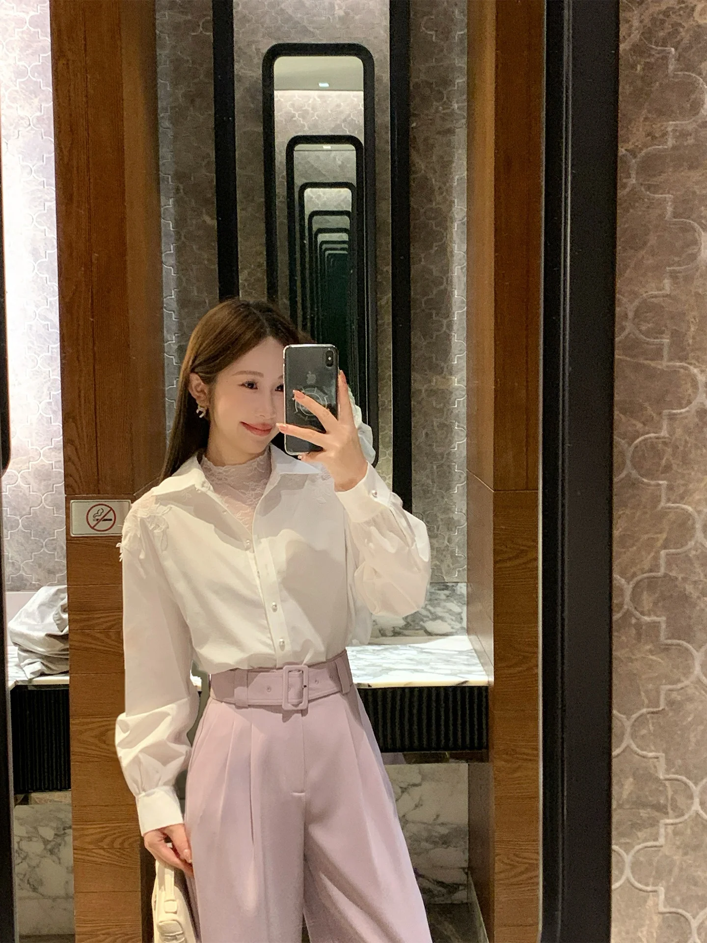 

Elegant Lace Splice Long Sleeve Women's Shirt White Spring New Arrival Commute Style Comfortable Breathable Polyester Blend