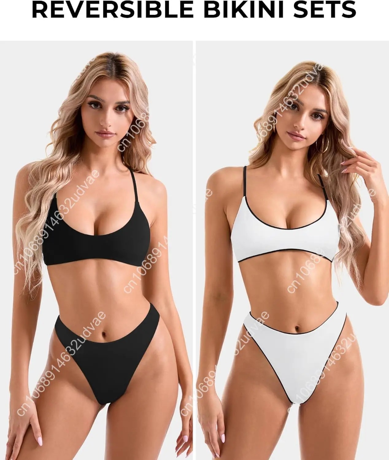 SUUKSESS Women High Waisted Thong Bikini Set Reversible String 2 Piece Swimsuit