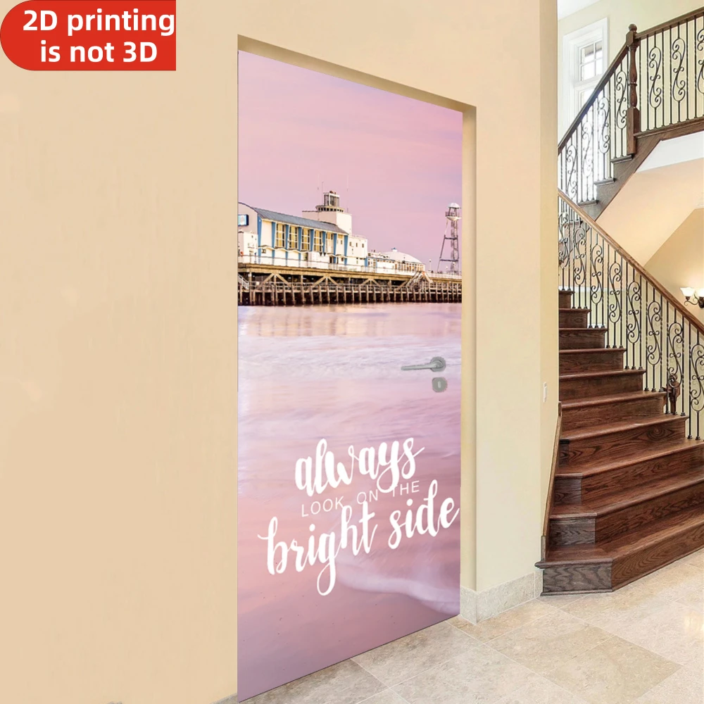 Self-adhesive Door Stickers Always Look On The Bright Side Vinyl Fridge Cover Decal Peel and Stick Wallpaper for Home Decor