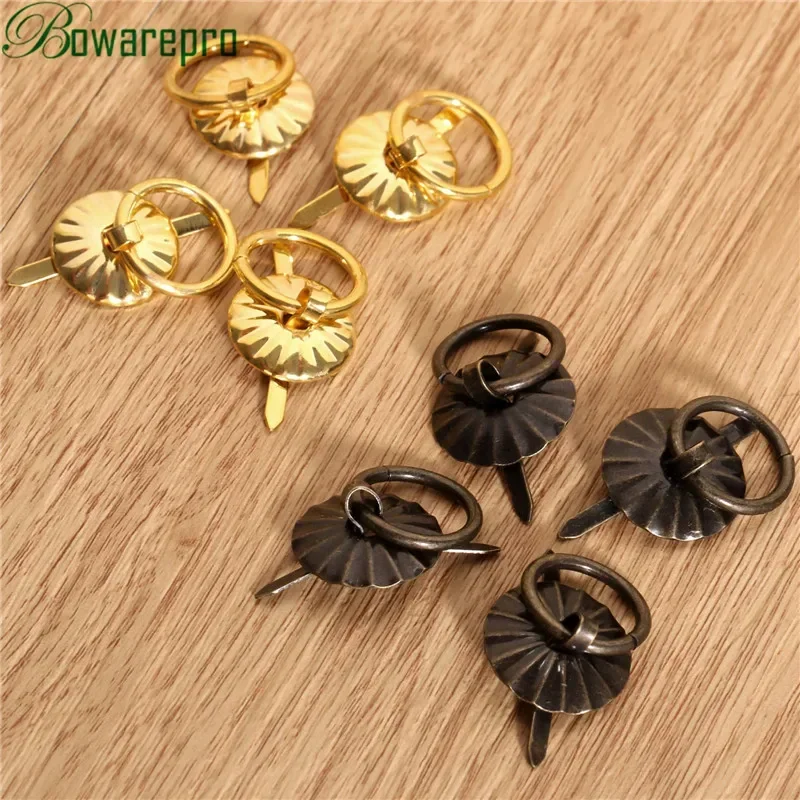 12pcs Mini Vintage Bronze Handle Jewelry Wine Gift Box Handle Pull Wooden Case Knob Round Ring Drawer Kitchen Cabinet Fittings