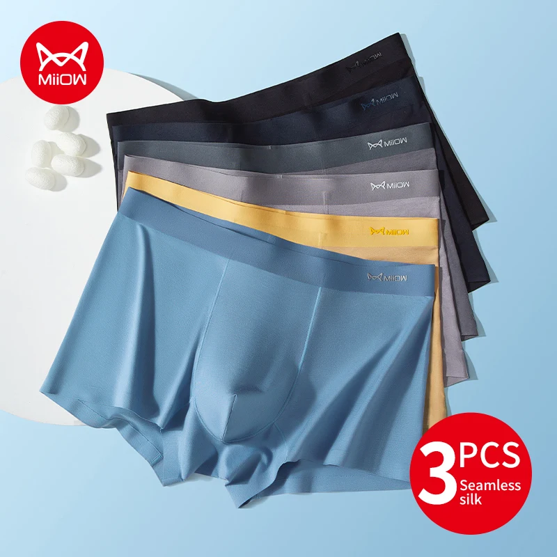 

MiiOW 3pcs 50S Modal Men Boxershorts 5A Antibacterial Natural Silk Man Underwear Boxers Seamless Breathable Men's Panties Boxers