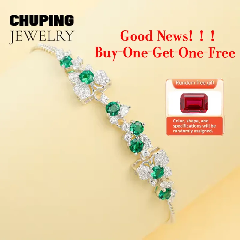 ChuPing مجوهرات الأزياء مختبر نمت الزمرد قطع مستديرة 3.5 مللي متر S925 سوار للنساء الكلاسيكية حفلة عيد الحب هدية عيد ميلاد