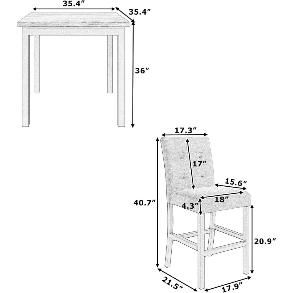 Counter Height Dining Table Set for 4 High Top Square Kitchen Table and Chairs Dinning Room Pub Table and High-Back Chairs Set