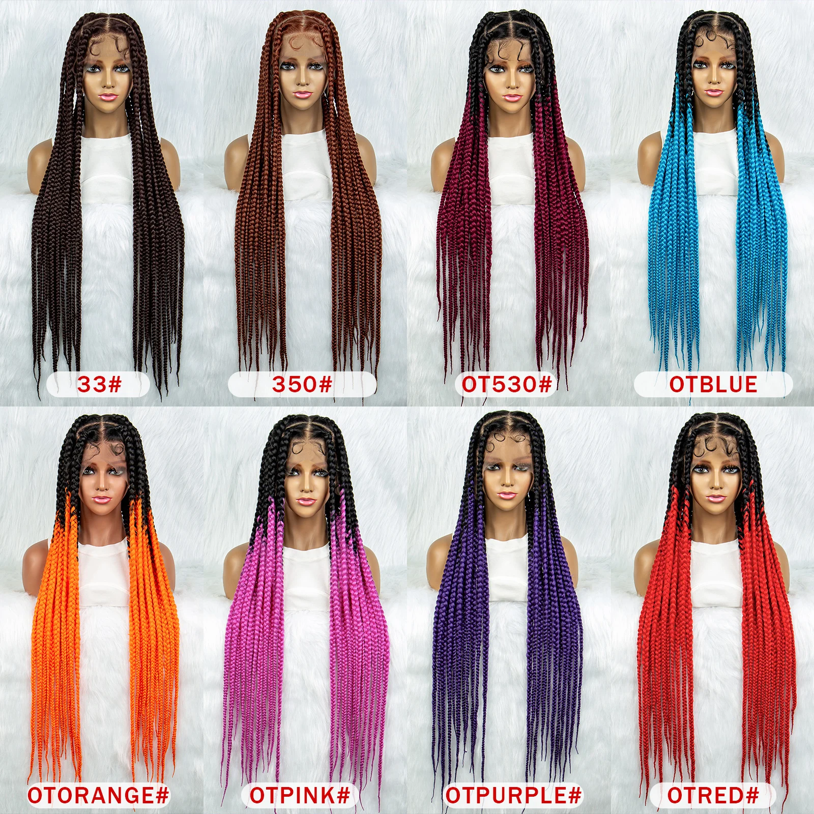 Perucas trançadas cheias de renda para mulheres negras, peruca dianteira de renda sintética, peruca de caixa sem nós, tranças cornrow, colorido, quadrado, 350 cores