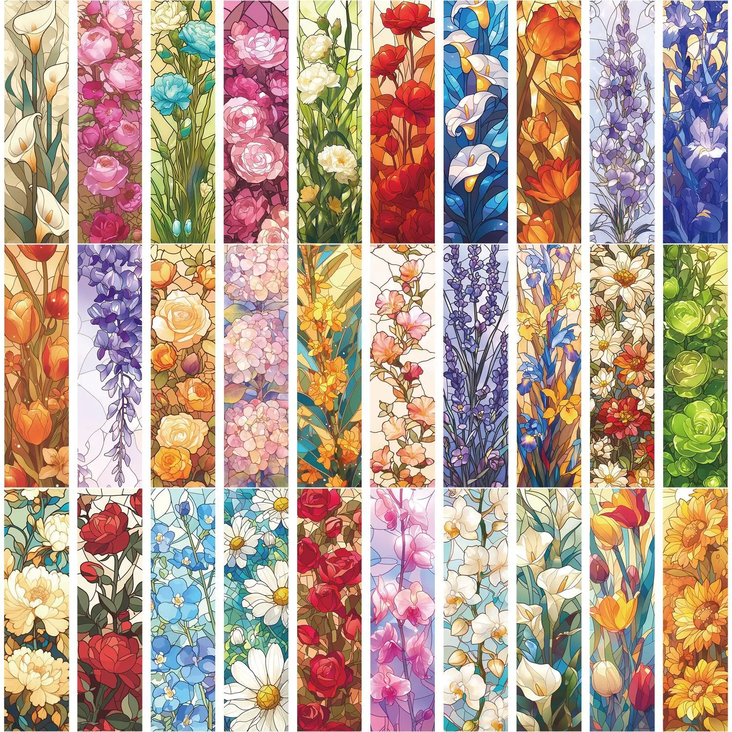 30Pcs Glass Floral Stained Bookmarks Reading Pages Books Tagged Students Stationary Supplies DIY Creative Aesthetic Bookmark
