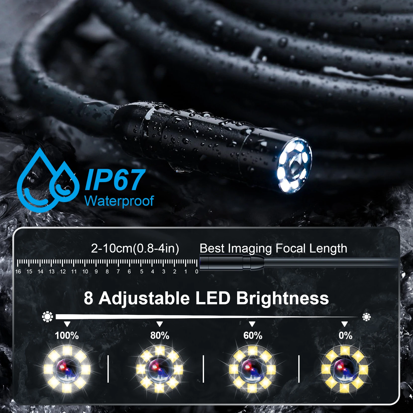 Inspection Endoscope Camera with 8 LED Light, 1080P HD Borescope 4.3" IPS Screen, 16.5Ft Semi-Rigid Cord for Sewer Drain Pipe