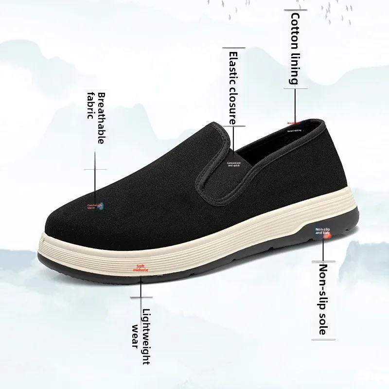 Beijing Men's Cloth Shoes Slip-On Breathable Anti-Slip Middle-Aged And Elderly Soft Bottom Casual Shoes round Toe Flat Heel