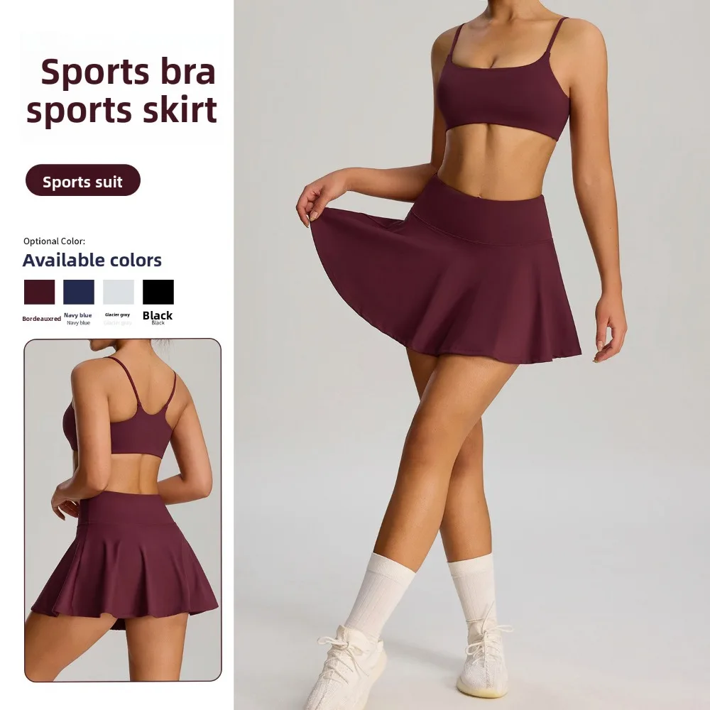 

Новый женский комплект из 2 предметов для теннисной юбки, противопрозрачный спортивный костюм с карманами для йоги, бадминтона, фитнеса на открытом воздухе