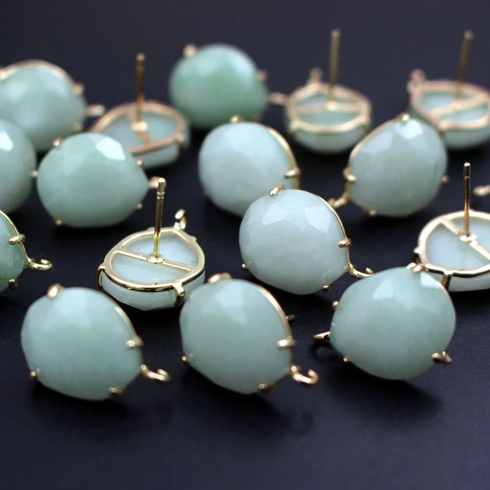 6pair Color Stone Ear Posts Geometric Lavender Jade Earring with Loop Connector For DIY Dangle Drop Earrings Jewelry Making