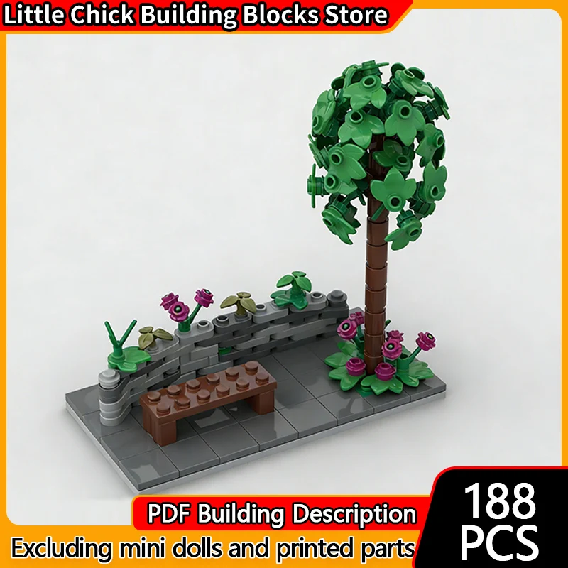 

Street View Model MOC Building Bricks Stonewall With Tree And Bench Modular Technology Children Holiday Gifts Assemble Toys Suit