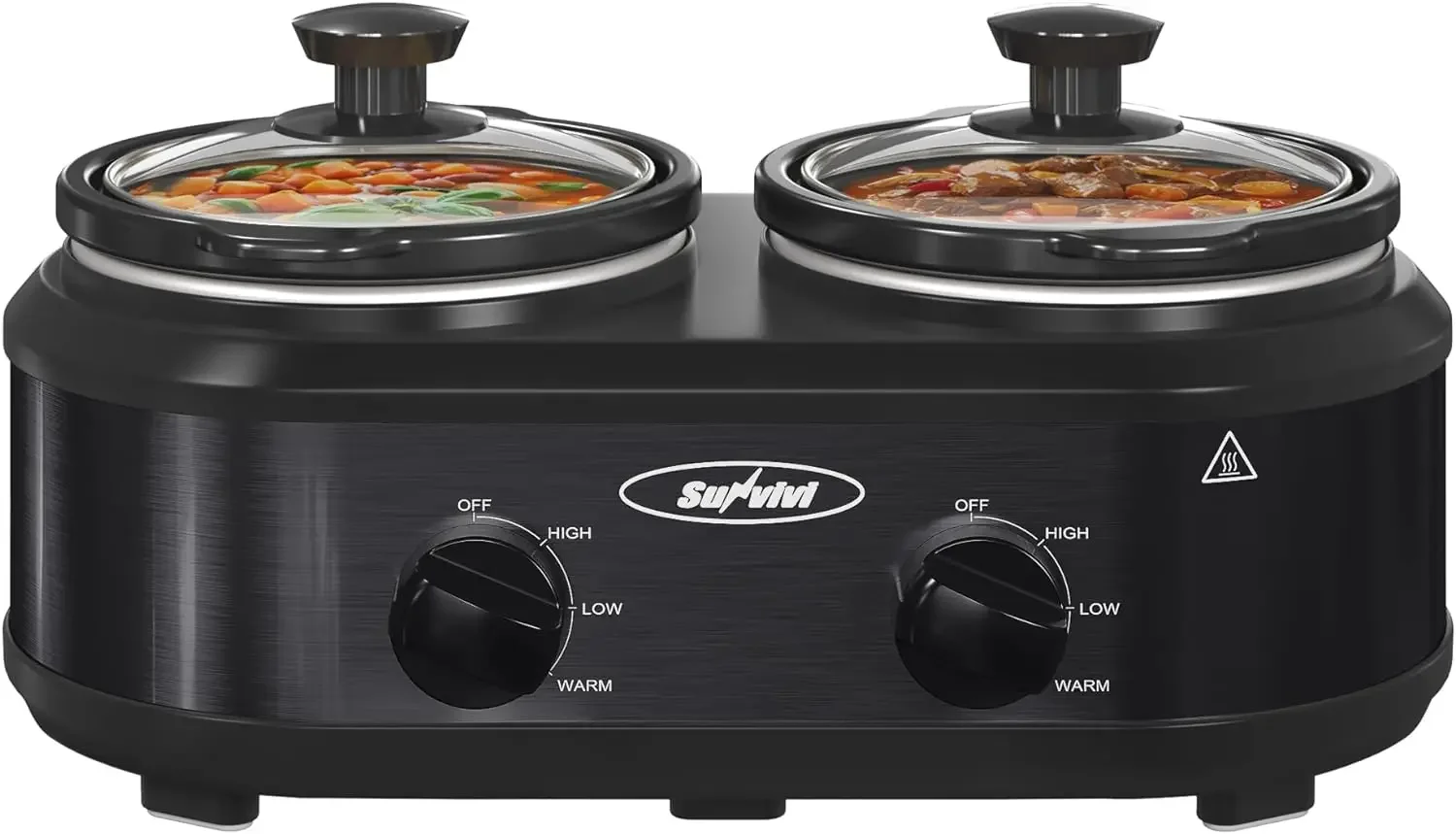 

Sunvivi Double Slow Cooker,2 Pot Small Mini Crock Buffet Servers and Warmer,Dual Pot Oval Manual Slow Cooker